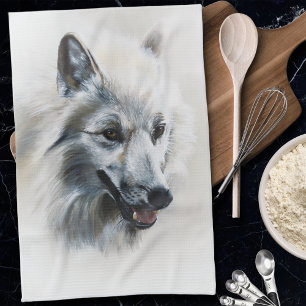 White Wolf Portrait Tea Towel