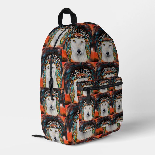 White Wolf Printed Backpack (Back Corner Left)
