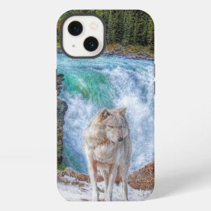 White Wolf & Rocky Mountain Waterfall Wildlife Art iPhone 13 Case
