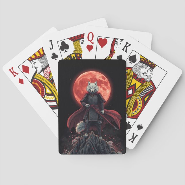 White Wolf Samurai Under the Crimson Blood Moon Playing Cards (Back)