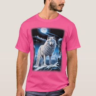 White Wolf Standing On A Snowy Hill Forest Fantasy T-Shirt
