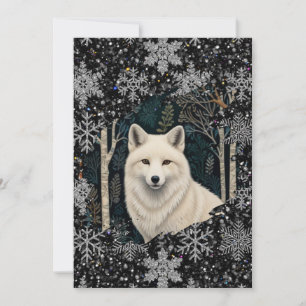 White wolf vintage boho woodland forest holiday card