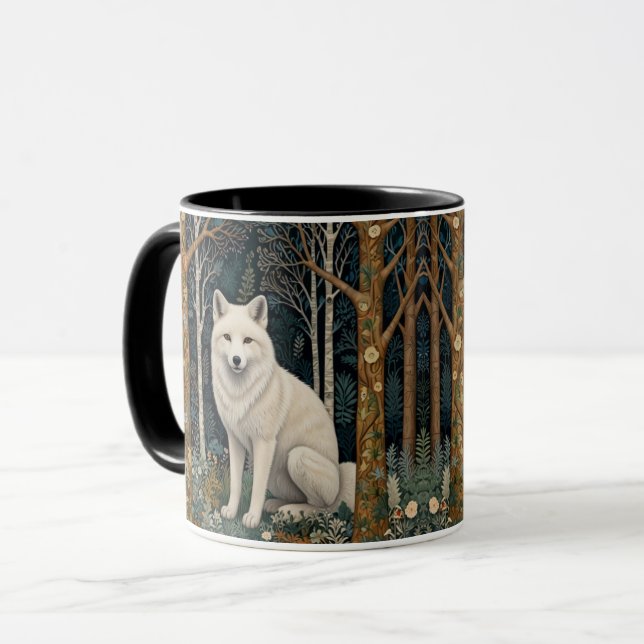 White wolf vintage boho woodland forest  mug (Front Left)