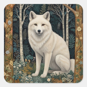 White wolf vintage boho woodland forest square sticker