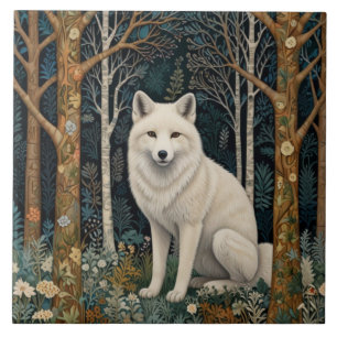 White wolf vintage boho woodland forest tile