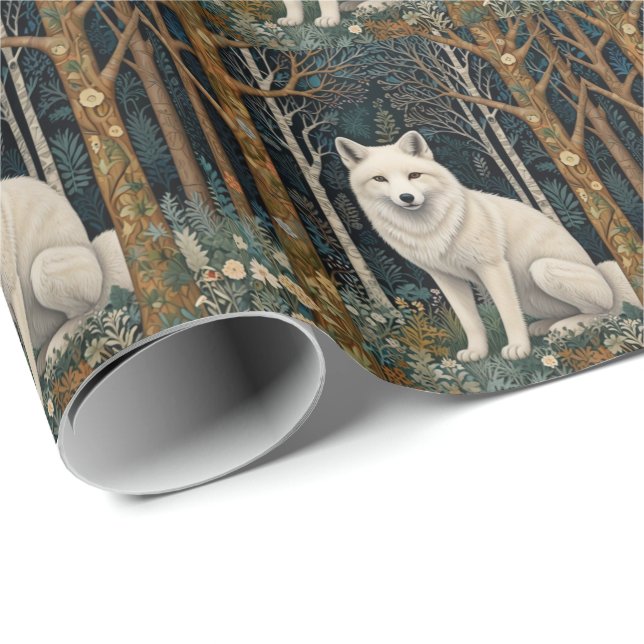White wolf vintage boho woodland forest  wrapping paper (Roll Corner)