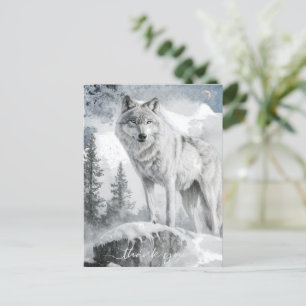 White Wolf Watercolor Winter Postcard