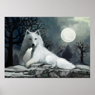 White Wolf with Pup Poster