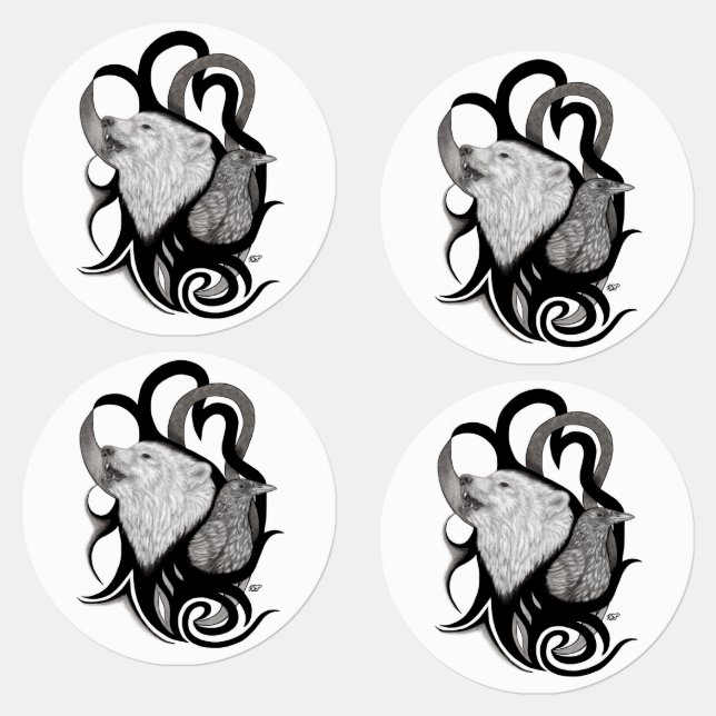 White Wolf with Raven Tribal Art (Group)