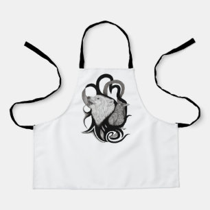 White Wolf with Raven Tribal Art Apron