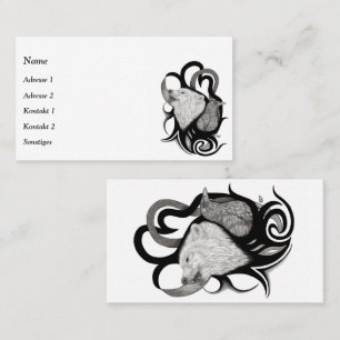White Wolf with Raven Tribal Art Business Card