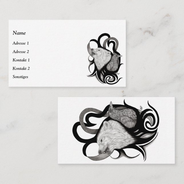 White Wolf with Raven Tribal Art Business Card (Front/Back)