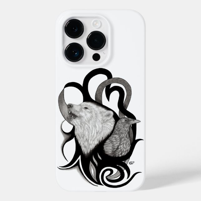 White Wolf with Raven Tribal Art Case-Mate iPhone Case (Back)