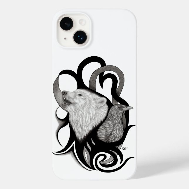 White Wolf with Raven Tribal Art Case-Mate iPhone Case (Back)