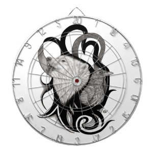 White Wolf with Raven Tribal Art Dartboard