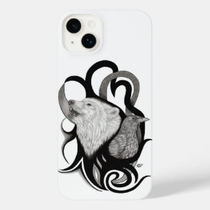 White Wolf with Raven Tribal Art iPhone 14 Plus Case