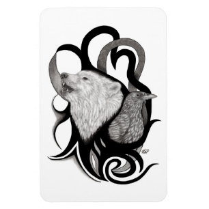 White Wolf with Raven Tribal Art Magnet