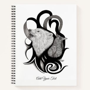 White Wolf with Raven Tribal Art Notebook