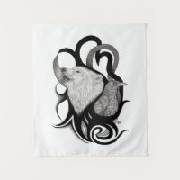 White Wolf with Raven Tribal Art