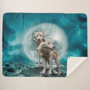 White Wolves Sherpa Blanket