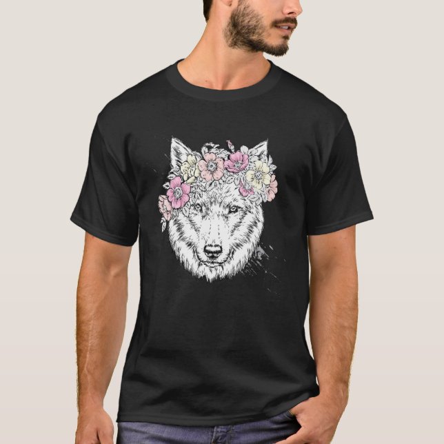 White wolves with flower Wolf white Wolves T-Shirt (Front)