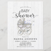 White Wood & Carriage Boy Baby Shower Invitation