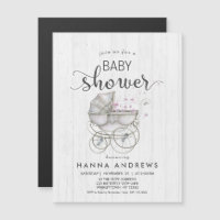 White Wood & Carriage Girl Baby Shower Invitation