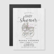 White Wood & Carriage Girl Baby Shower Invitation