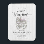 White Wood & Carriage Girl Baby Shower Invitation Magnet<br><div class="desc">Chic White Wood & Whimsical Antique Baby Carriage with Pink Flowers Baby Girl Shower Invitation! Customise it by adding your info! Check my shop to see the entire collection featuring this design!</div>