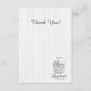 White Wood & Carriage Girl Baby Shower Thank You Card