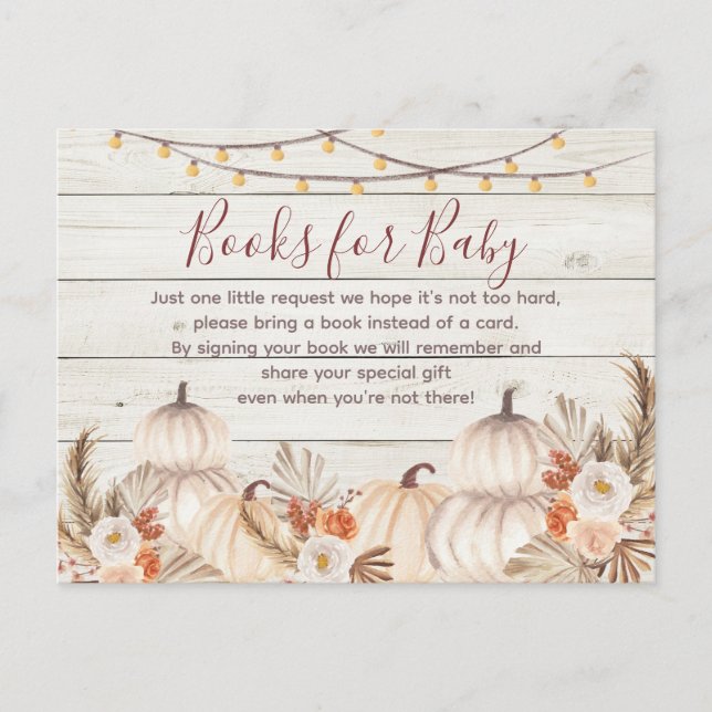 White Wood Cream pumpkin books for baby Invitation Postcard (Front)