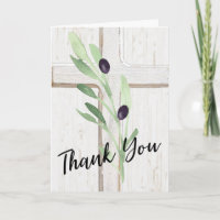 white wood cross olive branch Thank You Card