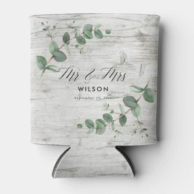 white wood eucalyptus foliage wedding   can cooler (Front)