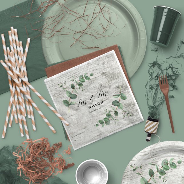 white wood eucalyptus foliage wedding napkin (Creator Uploaded)