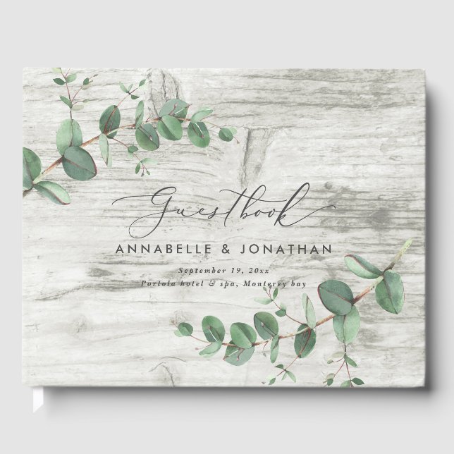 white wood eucalyptus rustic simple guest book (Front)
