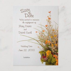 White Wood Fall Flowers Save The Date Postcard
