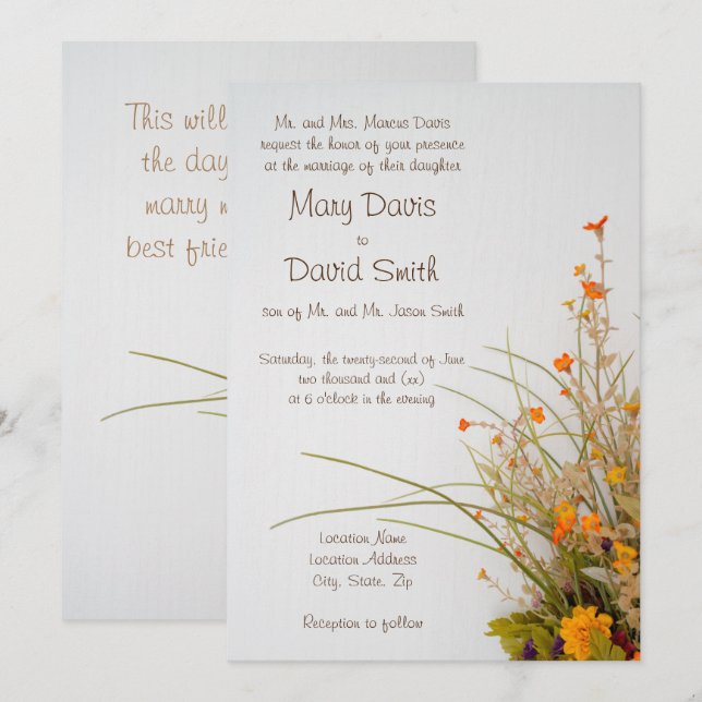 White Wood Fall Flowers Wedding Invitation (Front/Back)