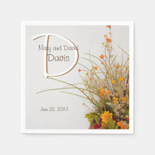 White Wood Fall Flowers Wedding Napkins