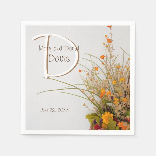 White Wood Fall Flowers Wedding Napkins (Front)