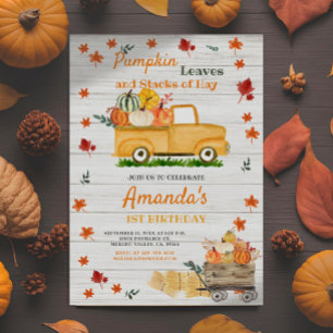 White Wood Fall Harvest Pumpkin Truck Pumpkin Invitation