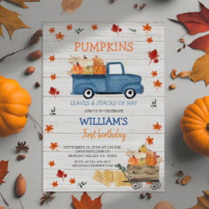 White Wood First little royal blue truck birthday Invitation