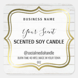 White Wood Gold Frame Scented Soy Candle Labels