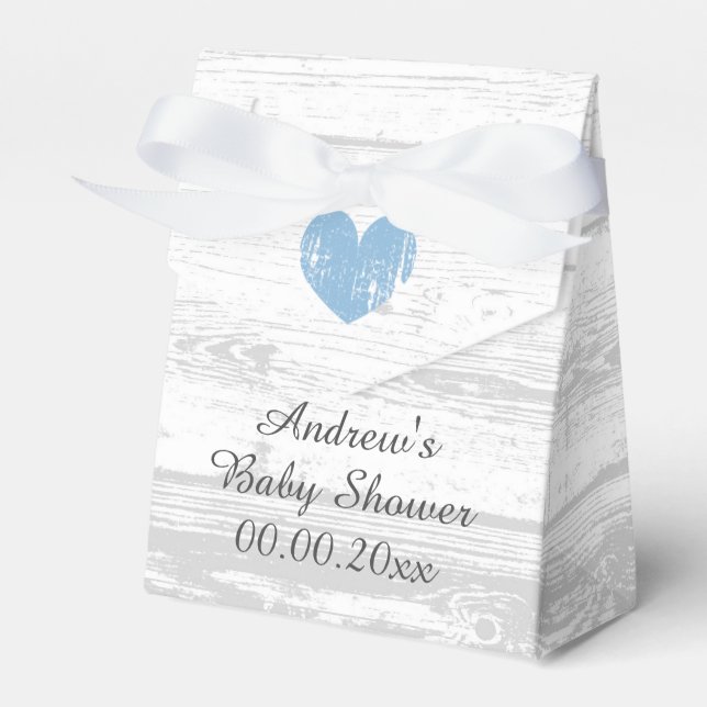 White wood grain boy's baby shower party favour bo box (Front Side)