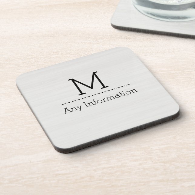 White Wood Grain Texture Monogram Coaster (Left Side)