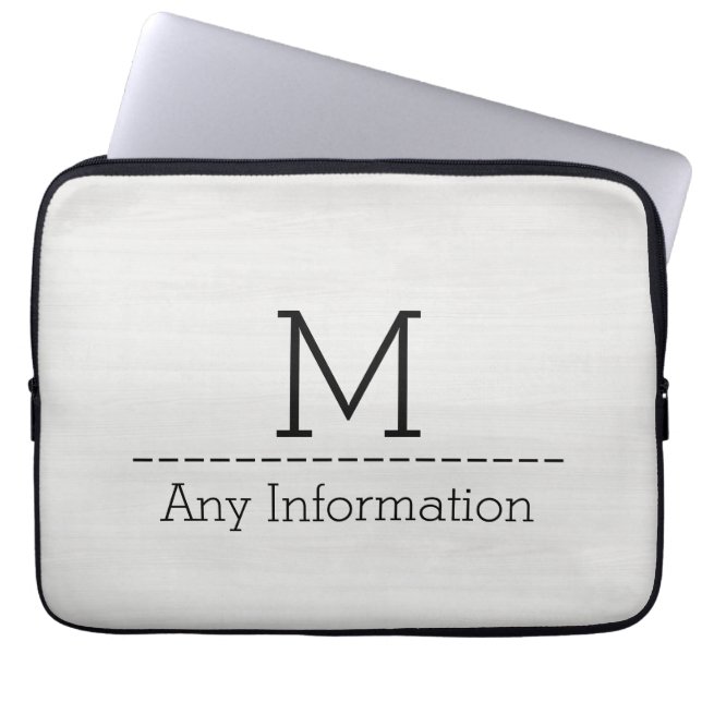 White Wood Grain Texture Monogram Laptop Sleeve (Front)