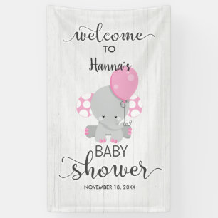 White Wood & Pink Elephant Baby Shower Welcome Banner