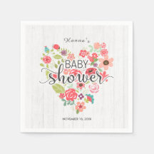 White Wood & Pink Floral Heart Girl Baby Shower