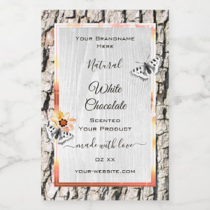 White Wood Product Label Rose Gold Frame Butterfly