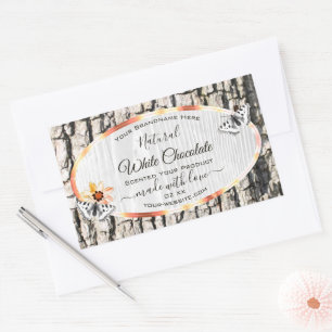White Wood Product Label Rose Gold Frame Butterfly
