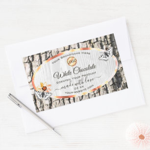 White Wood Rose Gold Frame Product Label with Logo